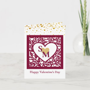 Valentinstag mit roter Initiale und goldenem Herze Einladung