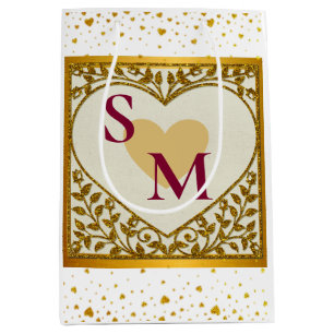 Valentinstag mit roter Initiale und goldenem Herze Mittlere Geschenktüte