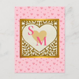 Valentinstag mit roter Initiale und goldenem Herze Postkarte