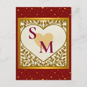 Valentinstag mit roter Initiale und goldenem Herze Postkarte
