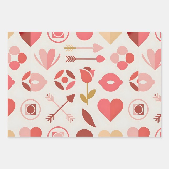 Valentinstag mit Schleifen und Herzen Geschenkpapier Set (Vorderseite)