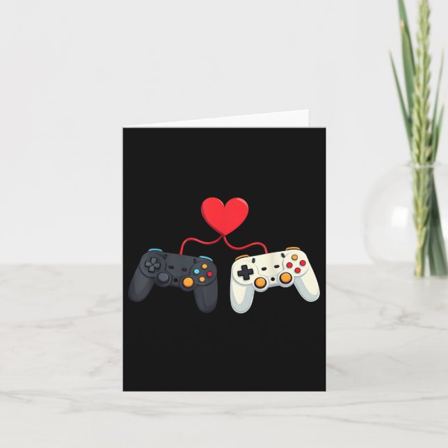 Valentinstag mit Videospielern mit Herzreglern Karte (Vorderseite)