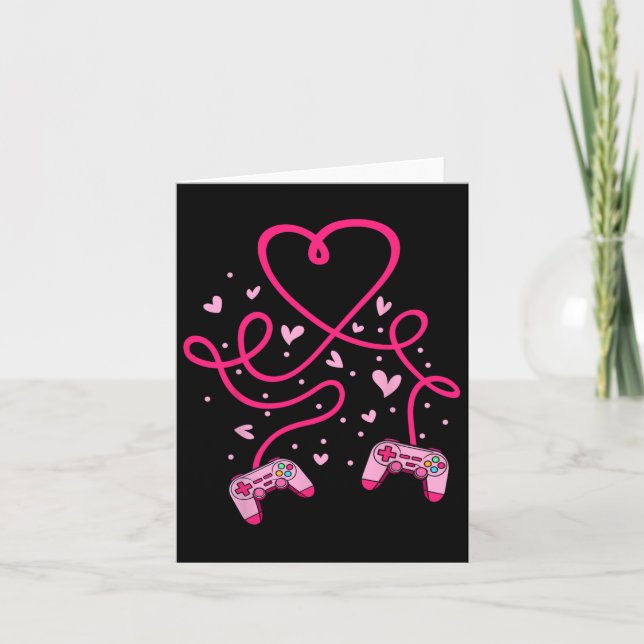 Valentinstag mit Videospielern mit Herzreglern Karte (Vorderseite)