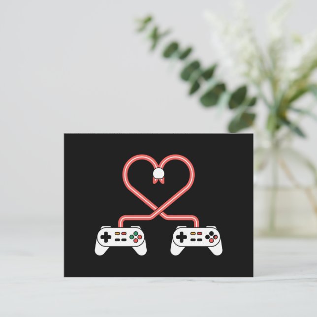 Valentinstag mit Videospielern mit Herzreglern Postkarte (Stehend Vorderseite)