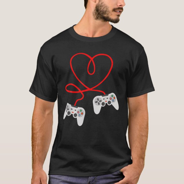 Valentinstag mit Videospielern mit Herzreglern T-Shirt (Vorderseite)