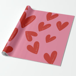 Valentinstag Moderne rote und rosa Herzen Schriftz Geschenkpapier