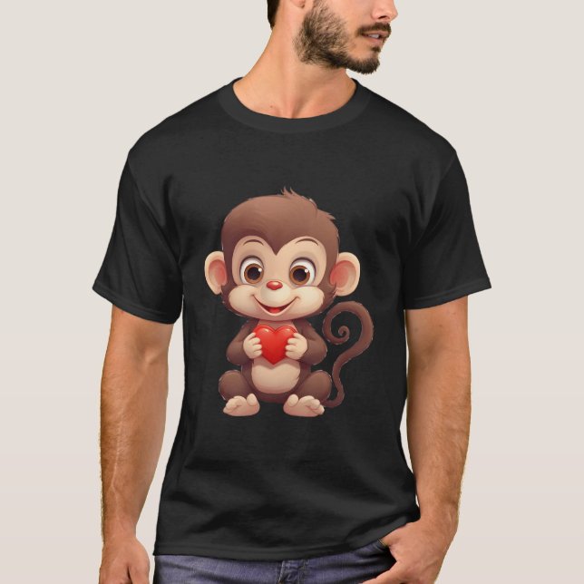Valentinstag Monkey Heart Graphic Design T-Shirt (Vorderseite)