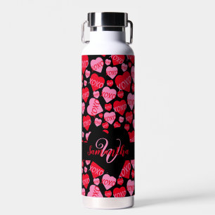 Valentinstag Monogramm rosa Herz XOXO Schwarz Trinkflasche