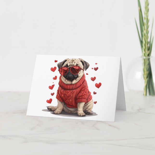 Valentinstag Mops Dog Feiertagskarte (Vorderseite)