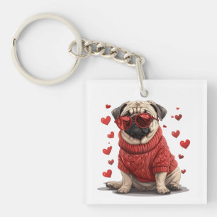 Valentinstag Mops Dog Schlüsselanhänger