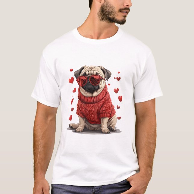 Valentinstag Mops Dog T-Shirt (Vorderseite)
