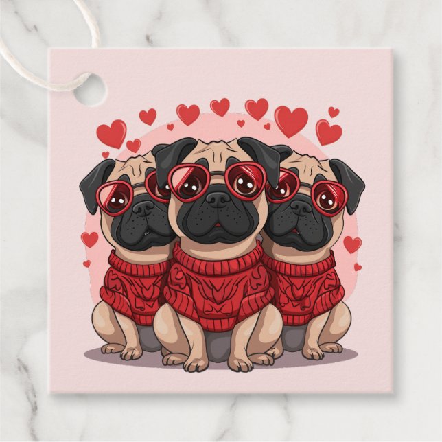 Valentinstag Mops Hunde Geschenkanhänger (Vorderseite)