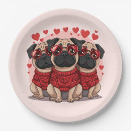 Valentinstag Mops Hunde Pappteller