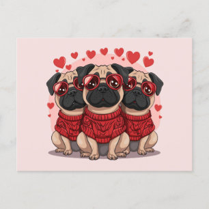Valentinstag Mops Hunde Postkarte