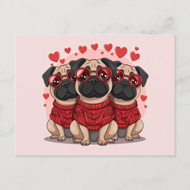 Valentinstag Mops Hunde Postkarte (Vorderseite)
