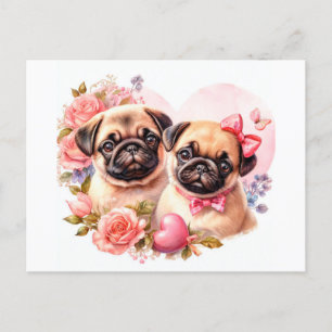 Valentinstag-Möpse Postkarte