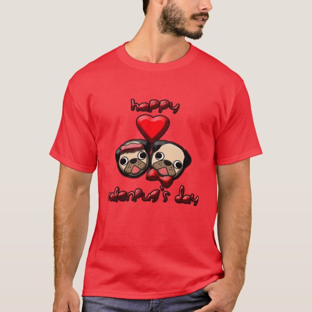 Valentinstag-Mopspaare T-Shirt (Vorderseite)
