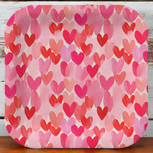 Valentinstag Multi Hearts Muster Liebe Pappteller