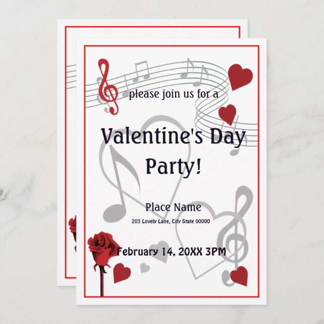 Valentinstag-Musik-Party Einladung (Vorne/Hinten)