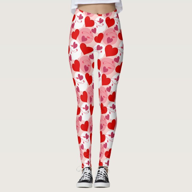 Valentinstag-Muster für Rot- und Rosa-Herzen Leggings (Vorderseite)