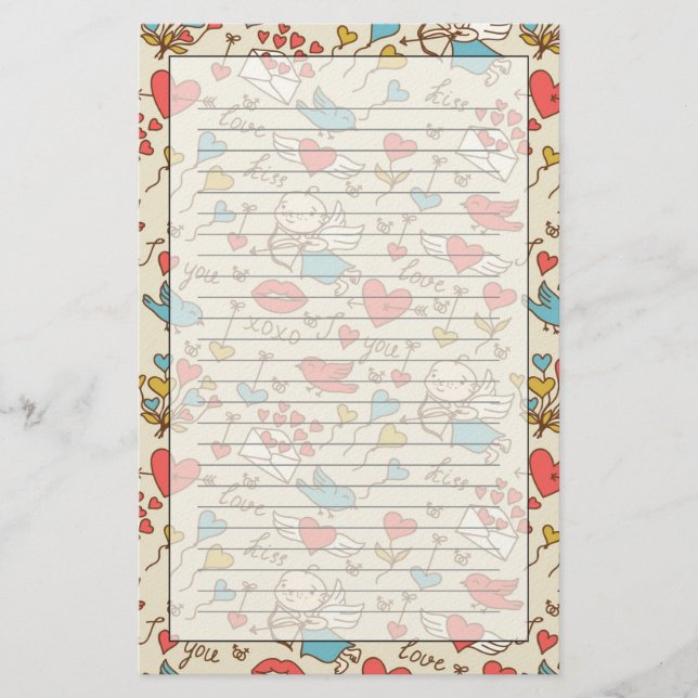 Valentinstag-Muster mit Amor Briefpapier (Vorderseite)