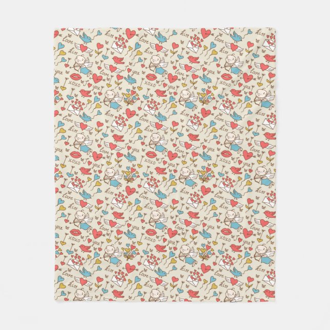 Valentinstag-Muster mit Amor Fleecedecke (Vorderseite)