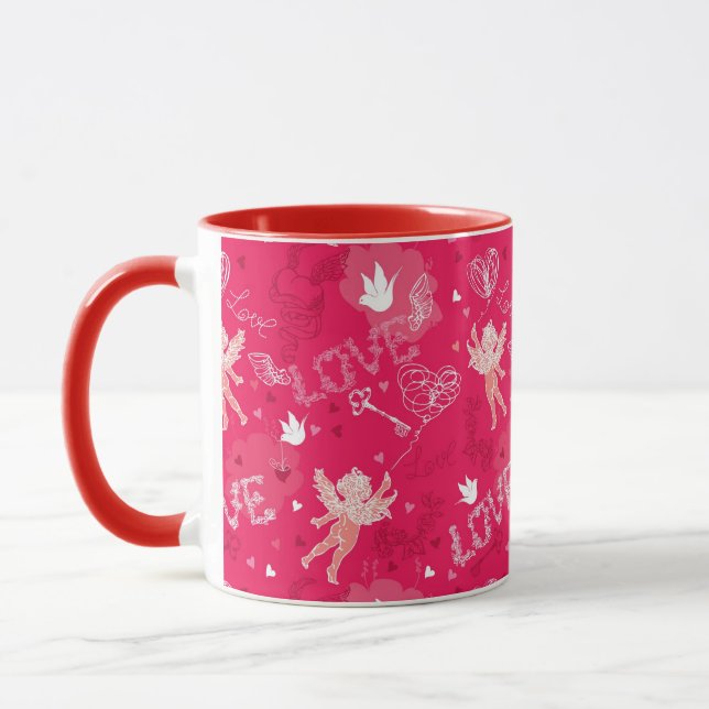 Valentinstag-Muster mit Amor Tasse (Links)