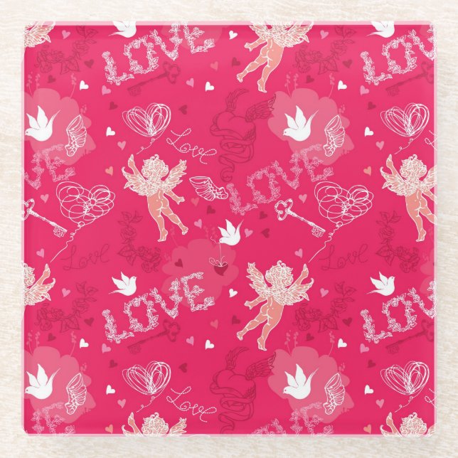 Valentinstag-Muster mit Cupid Glasuntersetzer (Vorderseite)