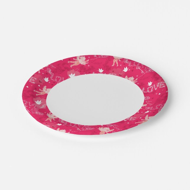 Valentinstag Muster mit Cupid Pappteller (Schrägansicht)