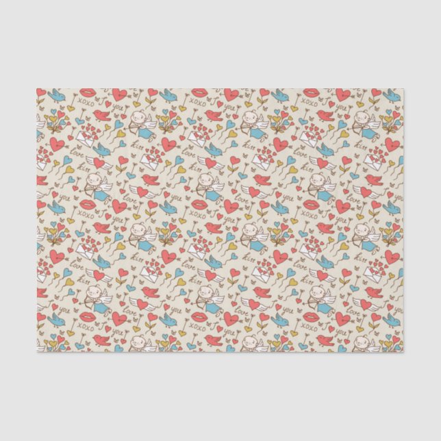 Valentinstag-Muster mit Cupid Seidenpapier (Vorderseite)