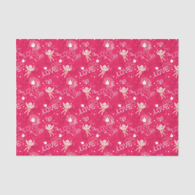 Valentinstag-Muster mit Cupid Seidenpapier (Vorderseite)