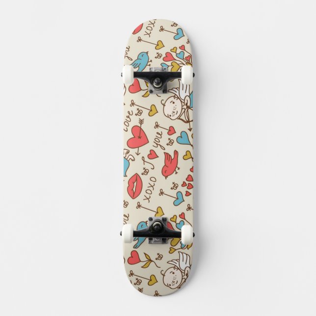 Valentinstag-Muster mit Cupid Skateboard (Vorderseite)
