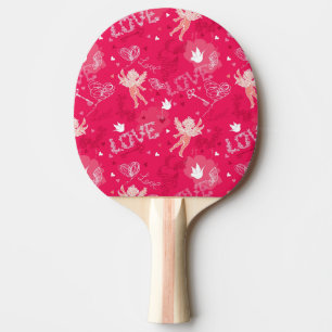 Valentinstag-Muster mit Cupid Tischtennis Schläger