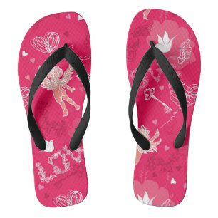 Valentinstag-Muster mit Cupido Flip Flops