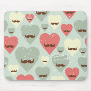 Valentinstag-Muster mit Herz und Schnurrbart Mousepad