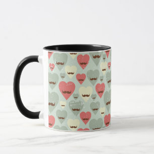 Valentinstag-Muster mit Herz und Schnurrbart Tasse