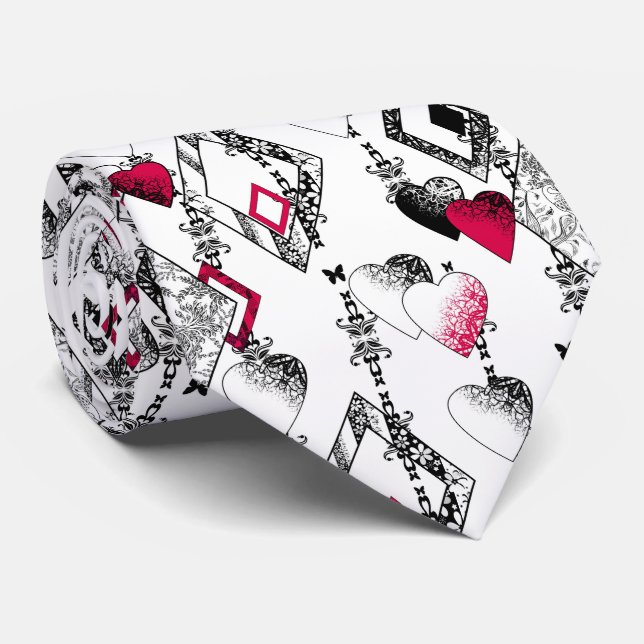 Valentinstag nahtlose Herzen Schwarz-Weiß-Geo Krawatte (Gerollt)