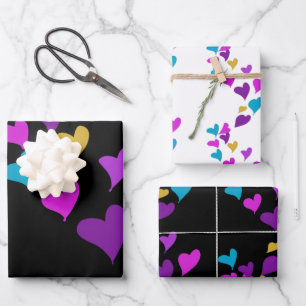 Valentinstag Neon-Herzen Muster Geschenkpapier Set