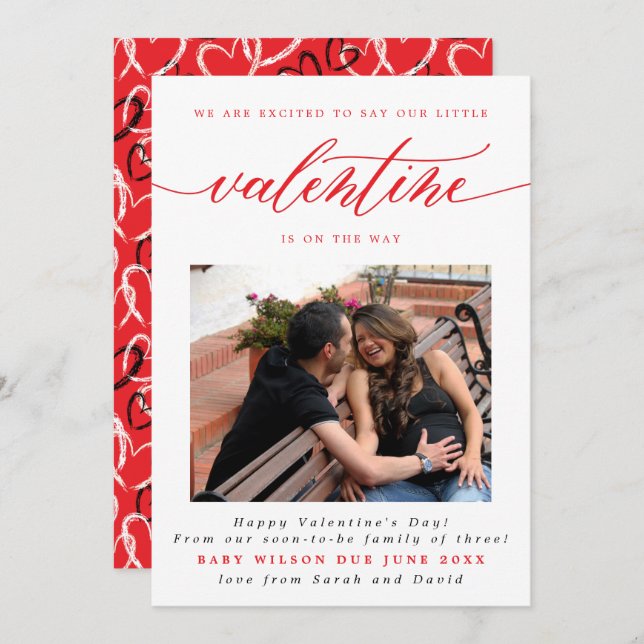 Valentinstag Neue Baby Foto Schwangerschaft Ankündigung (Vorne/Hinten)