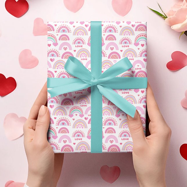 Valentinstag Niedlich Boho Herz und Rainbows Geschenkpapier (Von Creator hochgeladen)