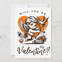 Valentinstag niedlich orangefarbener Herzkupfer Feiertagskarte