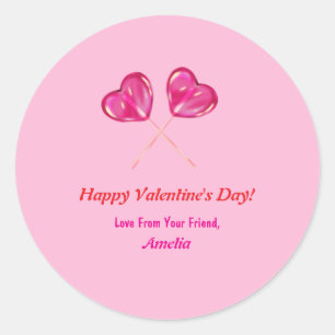 Valentinstag Niedlich rosa Lollipops Herzname Runder Aufkleber