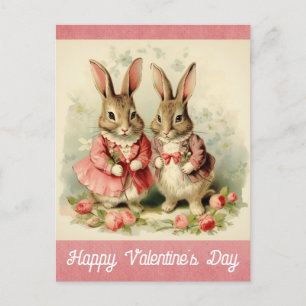 Valentinstag Niedlich Vintag Bunny Kaninchen Postkarte