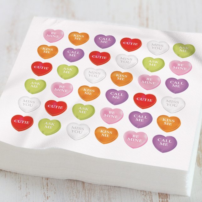 Valentinstag Niedlich Whimsical Heart Candy Serviette (Colorful conversation candy hearts Valentine party decor.)