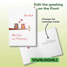 Valentinstag niedliche Eule Urlaubskarte