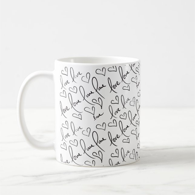 Valentinstag Niedliche Handgezogene Herzen Schwarz Kaffeetasse (Links)