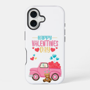 Valentinstag Niedliche Herzen Pink Truck Teddy Bea iPhone 16 Hülle