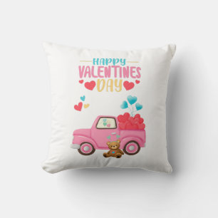 Valentinstag Niedliche Herzen Pink Truck Teddy Bea Kissen