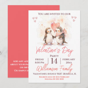 Valentinstag Niedliche Pinguine und Party Herz Einladung