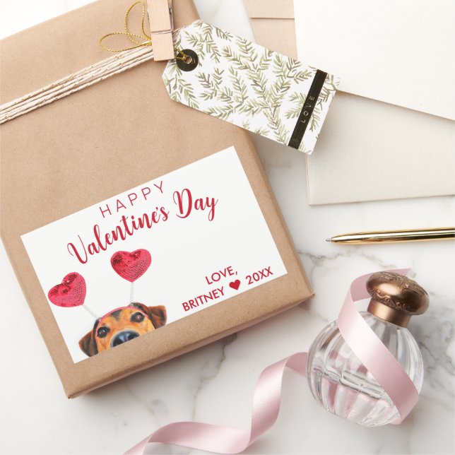 Valentinstag Niedlicher Funny Dog Heart Headband Rechteckiger Aufkleber (Schenken)